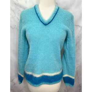 Vintage 60s 70s Jantzen Mohair Sweater 36 M Baby Blue Shaggy pullover Rare MOD